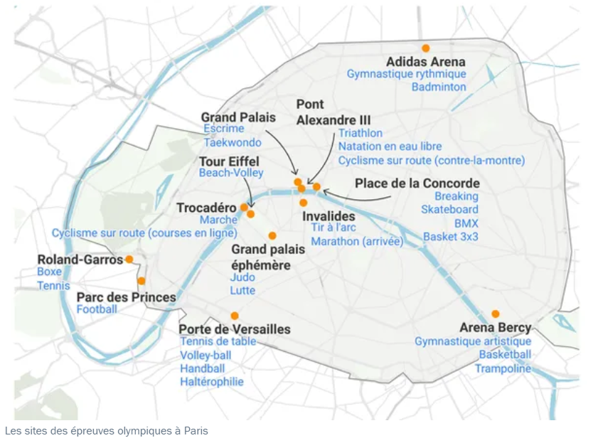 Les sites des épreuves olympiques à Paris