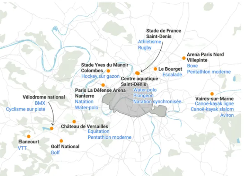 Les sites des épreuves olympiques autour de Paris